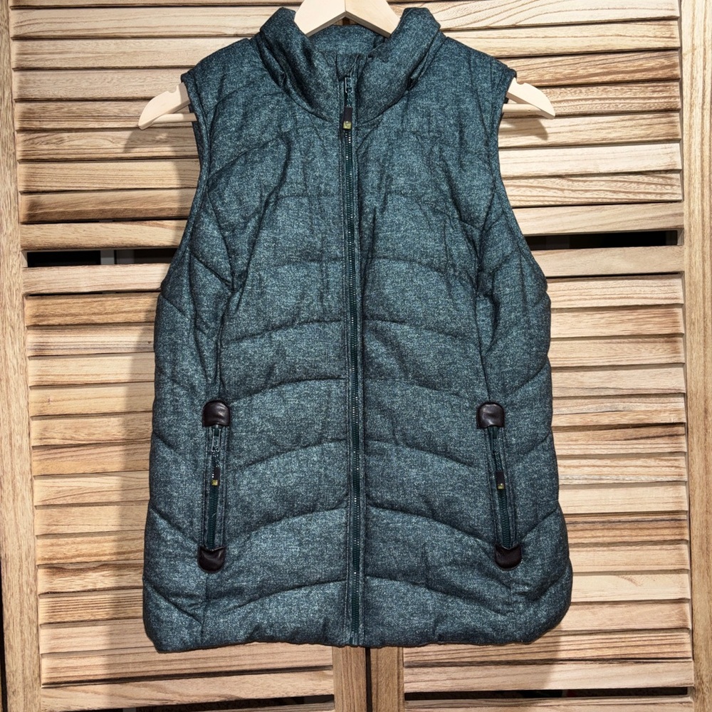 GreenTea Quilted Puffer Vest Sherpa Lined – Size Small Forest Green